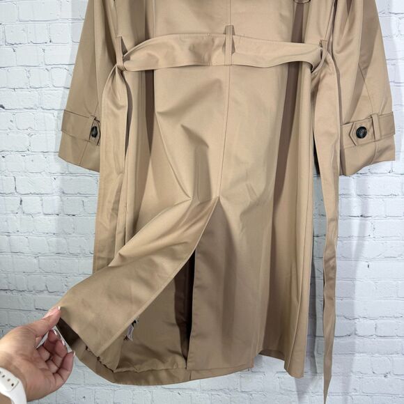 H&M Trench Coat Women's Medium Double Breasted Tan Belted City Career Long NWT - Picture 7 of 14